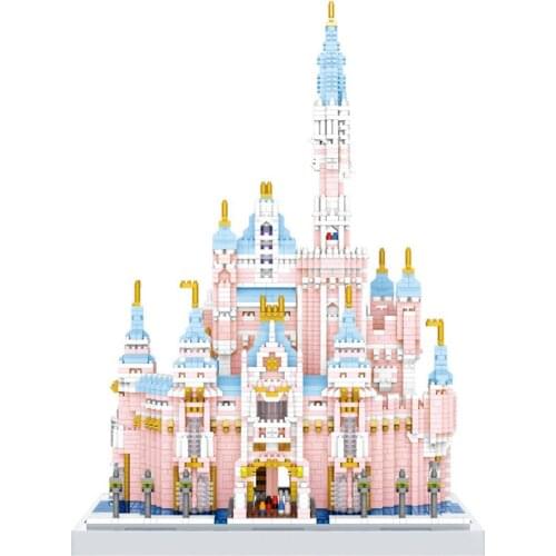 YZ079 City Fairyland Creative Building Brick Micro Diamond Block World Famous Mini Pink Fairy Tale Castle Model Toy