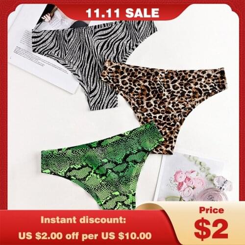 Womens Panties And Thongs Sexy Underwear Female Leopard Briefs Ice Silk for Girls Bikini Low-Rise Lingerie Seamless Calcinha