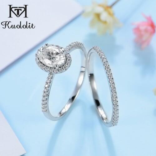Kuololit Solid 10K white gold Natural moissanite set Rings for Women VVS1 Solitaire wedding band for promise Bridal wedding 585