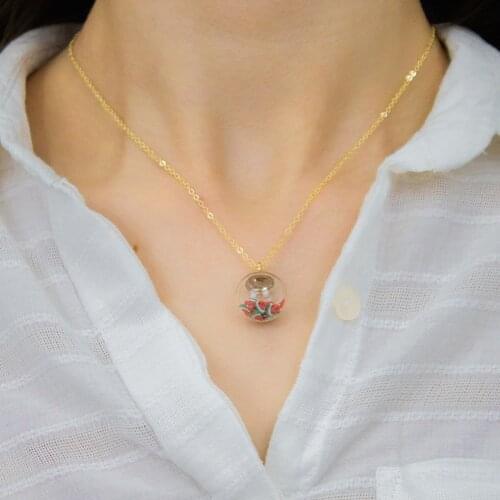 Fanus Watermelon Fruit Necklace Transparent Glass Gold Chains Choker Bell Pendant Necklace For Women Fashion Jewelry Accessories