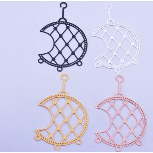 20pcs AB6087 30*42mm Brass Filigree Moon Shape Earrings Connector Black Rose gold Color Charm Hanging Jewelry Decoration