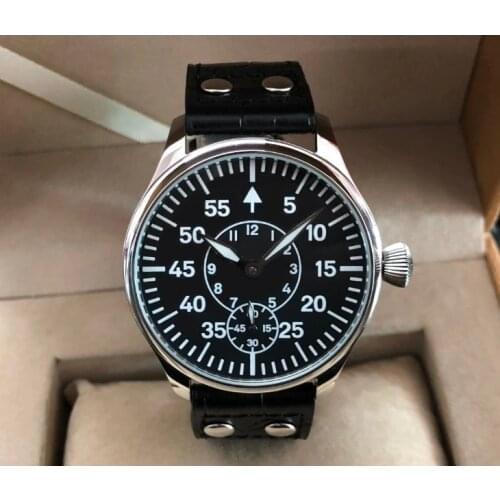 44mm GEERVO black dial Asian 6497 17 jewels Mechanical Hand Wind movement mens watch luminous pvd case Mechanical watches gr212