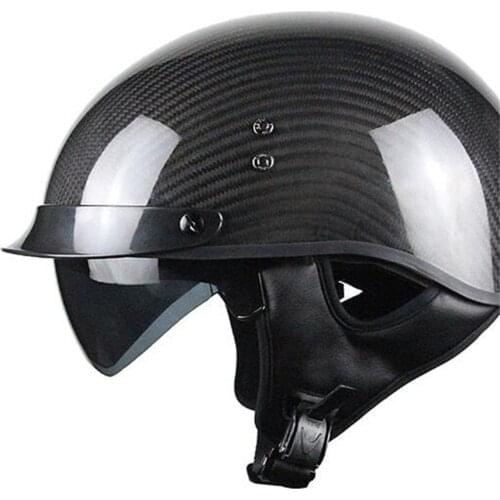 Free Shipping Carbon Fiber Half Helmet Motorcycle Open Face Helmet Vintage Street Bike Touring Cruiser Scooter (Matte Black, L)