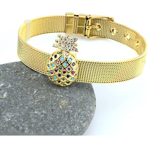 Stainless Steel Rainbow Zircon Pineapple Bracelet Female Lady Gift Buckle Mesh Chain CZ Zircon Charm Bracelets for Women Jewelry