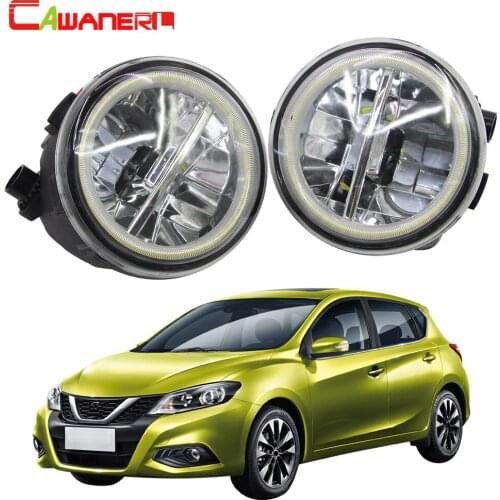 Cawanerl For Nissan Tiida Car H11 LED Bulb Fog Light + Angel Eye DRL Daytime Running Light 12V 2007 2008 2009 2010 2011 2012