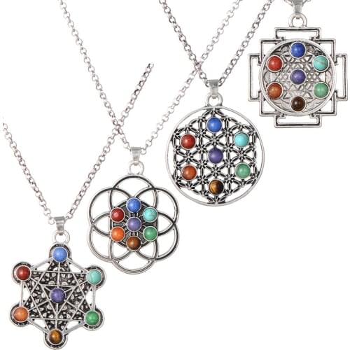 Chakras Pendants Natural Stone Reiki 7Chakra Necklaces Healing Yoga Meditation Crystal Necklace for Women Men Necklace Pendulo