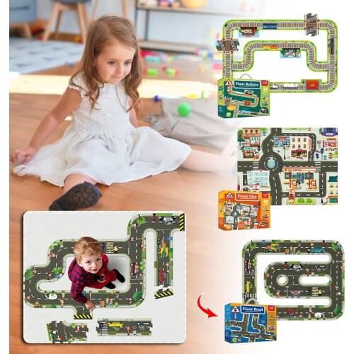Kids Puzzle Ages 4-8 Plastic Street Scenery Floor Puzzles Large Map Traffic Jigsaw Puzzle Toys Educational Learning Gifts Toys