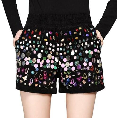 Harajuku sexy Luxurious Beads Shorts Women short Glitter high waist Shorts Female Elastic Skinny Casual Egde Short Feminino Hot