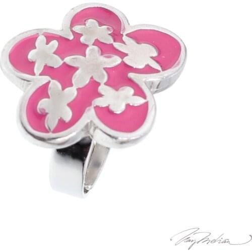 Collection ring Cervantes in Rhodium and Enamel Fuchsia Flower Star
