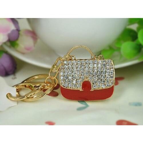 Red Handbag Fashion Beauty Keyring Rhinestone Crystal Charm Jewellery Women Bag Pendant Car Key Chain Gift