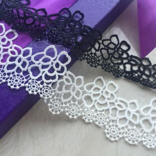 15Yards Embroidered Lace Trim White Black Flower Ribbons Fabric DIY Sewing Handmade Craft Materials Garment Clothes Accessories