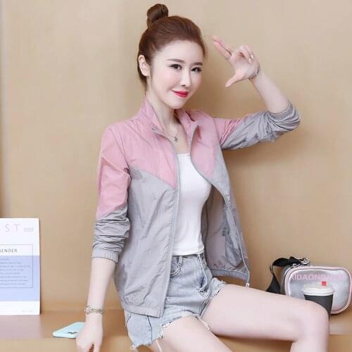 Sun Protection Jacket Women Summer 2021 New Outdoor Anti-Ultraviolet Hit Color Thin Coat Women Short Casual Baseball Uniform