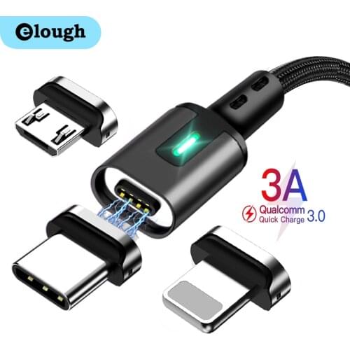 Elough Magnetic Charging Cable QC 3.0 A Fast Charging Data Micro USB Type C Cord For iPhone Samsung Magnetic Phone Charger Cable