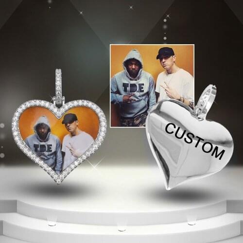 Hip Hop Custom Made Photo Heart Medallions Iced Out Bling AAA Cubic Zircon Personalized Necklace & Pendant For Men Jewelry