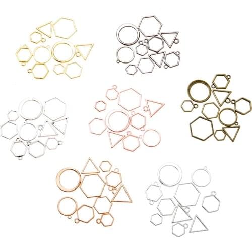 10pcs 7Color Mini Geometric Figure Charm Hollow Glue Blank Pendant Tray Bezel Charms DIY Bracelet Necklace Handmade Bezel Mold