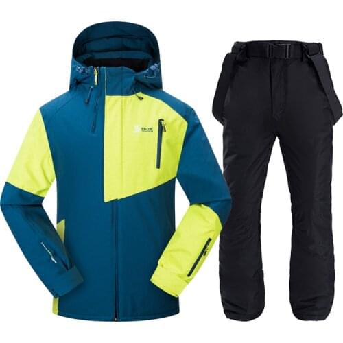 Men Ski Suit Winter Warm Windproof Waterproof Hooded Snowboard Jacket+Pants Male Outdoor Skiing Snowmobile Breathable Snow Suit