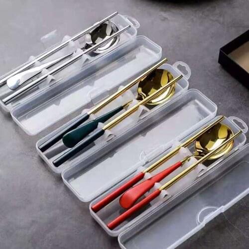 Chopsticks Spoon Set Stainless Steel Cutlery Box Portable Solid Color Mass Student Two Piece Set For One Person Cubiertos