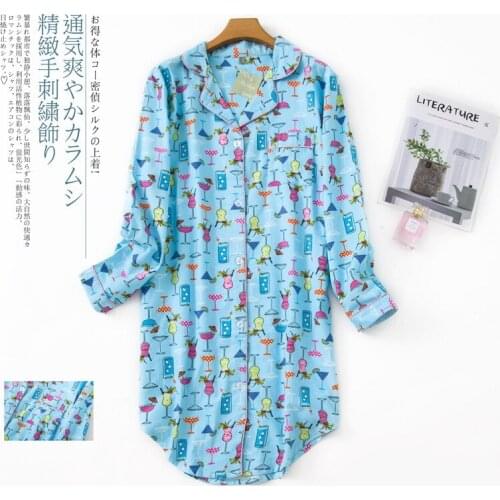 New Cute Cartoon Cotton Nightgown Women Sleepwear Print Nightdress Woman Casual Sleepshirts Autumn Home Nightwear Sleeping Dress