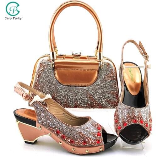 2020 New Ariival Nigerian Fashion Style Italian Design Matching Shoes And Bag Set For Wedding Party in Champange Color