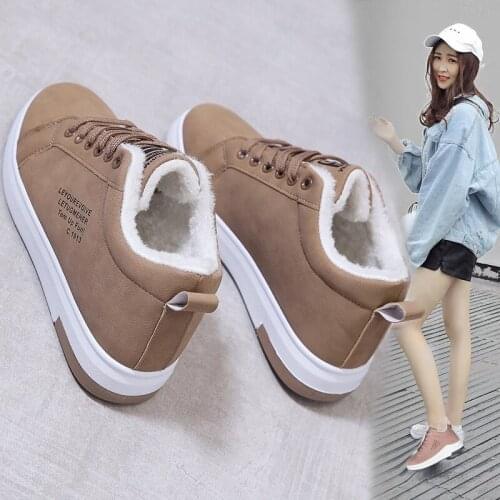 2021 new Winter Boots Women Ankle Boots Warm PU Plush Winter Woman Shoes Sneakers Flats Lace Up Short Snow Boots Women Boots