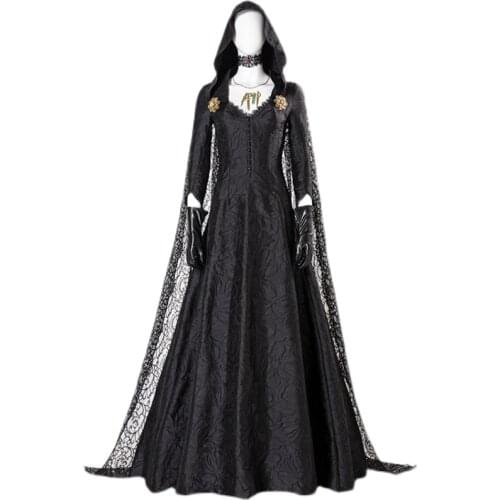 2021 New Arrival Hot Game RE Village Daniela Dimitrescu Cosplay Black Dress Halloween Vampire Costume Middle Ages Evening Party