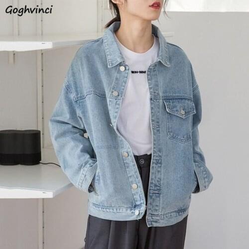 Basic Denim Jackets Women Vintage BF Harajuku Baggy Cozy Simple Student Single Breasted Retro Chic Outwear Coats Female Oversize