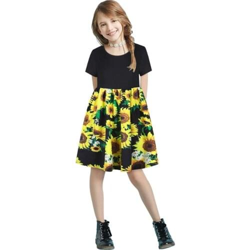 Baby Girls Short Sleeves Flower Print Dresses Clothes Kids Summer Princess Dress Children Party Dress Outfit