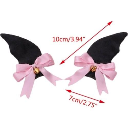 Plush Devil Bat Wing Hair Clips Sweet Bowknot Bell Lolita Cosplay Party Hairpins LX9E