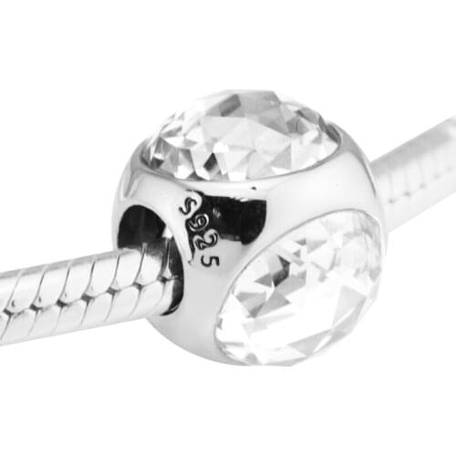 Fits for Pandora Charms Bracelets Radiant Droplet Beads with Clear Crystal 100% 925 Sterling-Silver-Jewelry Free Shipping
