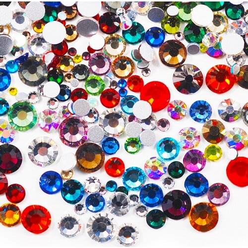 SS6-SS20) Mixed Size Colourful Nail Art Crystal Rhinestone 3D Manicure Decorations Flat Back Charms Glass Gems For Nails Stones