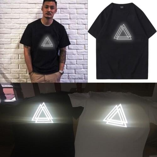 TOPESKO Man Fashion Reflect Light T shirt Reflective Cotton Round Collar Short Sleeve Party Size Plus