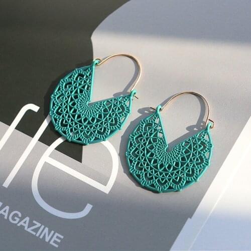 Vintage Color Metal Dangle Hollow Earrings For Women Geometric Carved Ethnic Earring Indian Jewelry Earring Boho Boucle Doreille