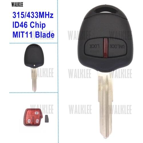 WALKLEE 2 Buttons Remote Key suit for MITSUBISHI ASX Lancer Outlander Pajero Triton 315MHz / 433MHz ID46 (7936) Chip