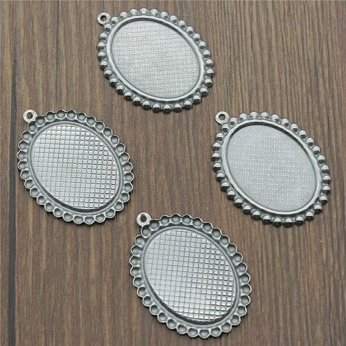 WYSIWYG 10pcs Fit 18x25mm 13x18mm Oval Glass Cabochon Stainless Steel Material Base Setting Charms Pendant Tray