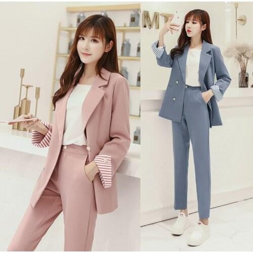 Womens suits fashion slim solid color suit trousers two-piece 2019 autumn and winter new casual temperament long-sleeved wild