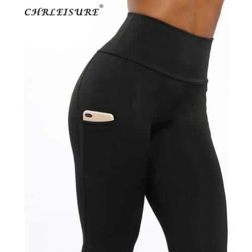 CHRLEISURE Fitness Legging Women Workout Push Up Leggings Sexy High Waist Leggings Black Activewear Pocket Leggins Summer Legins