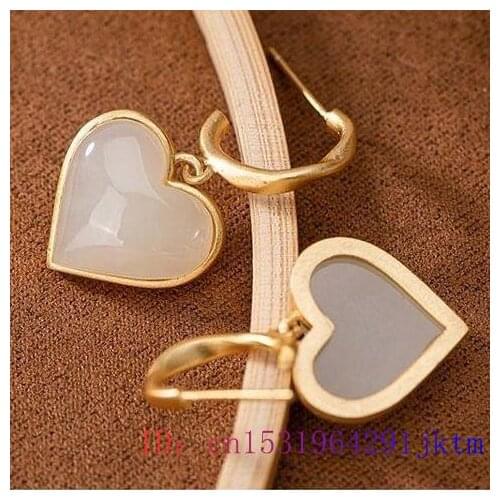 White Jade Heart Ear studs Earrings Natural Gifts Amulet Women Crystal Zircon Gemstone 925 Silver Charm Fashion Chalcedony