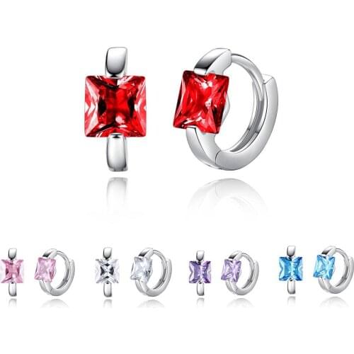 Women Square Crystal Earrings Small Circle Red Blue Pink Color Stone Earrings For Ladies Engagement Party Jewelry Accessories