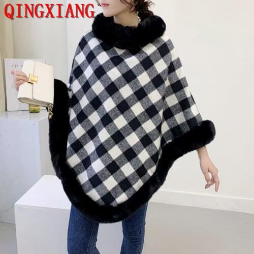 2018 Autumn Faux Fox Fur Neck Loose Pullovers Winter Women Fake Cashmere Plus Size Triangle Sweaters Shawl Knitted Poncho Cape