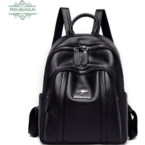 Ladies Soft PU Leather Backpack Large Capacity Elegant Girl Travel Backpack Student School Bag Hot Sale 2021New Series Women Bag