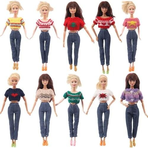 10 Styles Of Barbies Clothes Set, Short Sweater + Jeans,Popular Autumn And Winter Styles For 11.8 Inch Barbiees Doll.Accessories