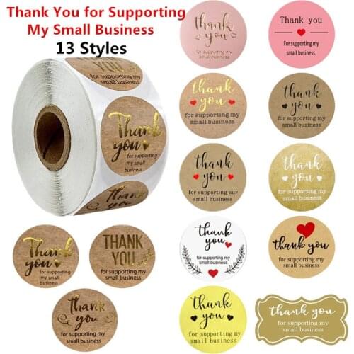 13 Types 500pcs "Thank You for Supporting My Small Business" Pink Kraft Gold Foil Stickers with Heart For Shop Handmade Sticker