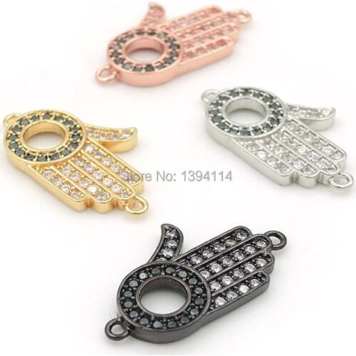 21*13*2mm Micro Pave Clear&Black CZ Hand Of God Connectors Fit For Men And Women Making Bracelets Jewelry