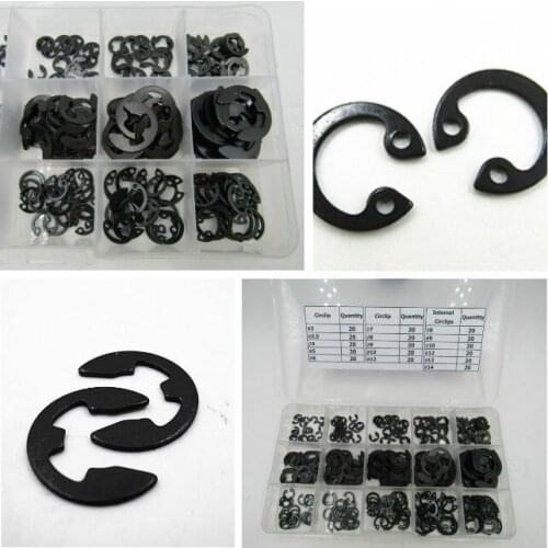 320 pcs/box 1 box Type Black E circlip / Internal Circlips E-Clip Assortment Kit Holes Shaft Collar Washer