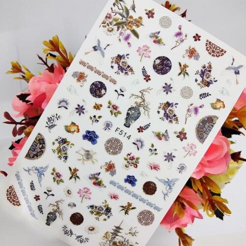Chinese Style 3D Nail Sticker Sliders Foil Self Adhesive Designs Lotus Flowers Nail Art Decoraciones Manicure Accesorios Tips