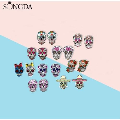 Floral Skeleton Acrylic Earrings Mexican Folk Sugar Skull Day of the Dead Art Picture Handmade Resin Epoxy Earrings Girl Gifts