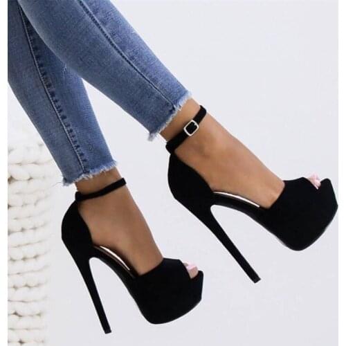 ASHIOFU Handmade Womens High Heel Pumps Buckle Ankle Strap Office&Career Dress Shoes Peep-toe Platform Evening Fashion Shoes
