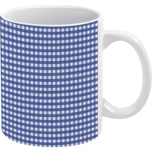 Cornflower Blue Gingham Check Pattern White Mug To Friends and Family Creative Gift 11 Oz Mug Coffee Ceramic Mug Gingham Check P