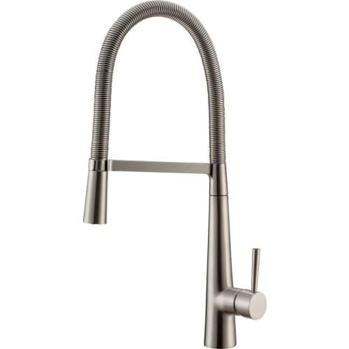 Free shipBrushed stain nickel pull out kitchen faucet mixer tap Single hole deck mounted Spring faucet