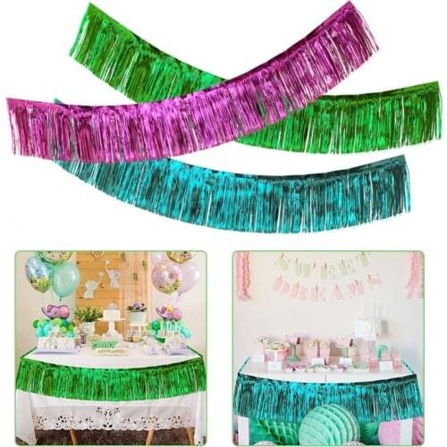 2*0.3M Glitter Table Skirt Metallic Foil Fringe Table Skirt Plastic Tinsel Curtain Hawaiian Party Decor Wedding Birthday Supplie